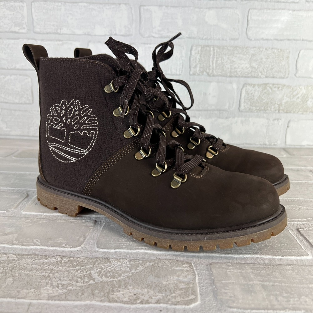 Timberland Boots Women 10 Brown Leather Wool Logo Embroidered Outdoor A27FC